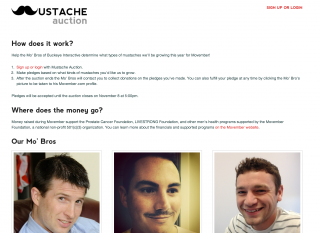 Homepage of the Mustache Auction Laravel app