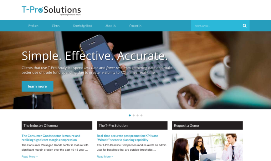 The homepage of T-Pro Solutions