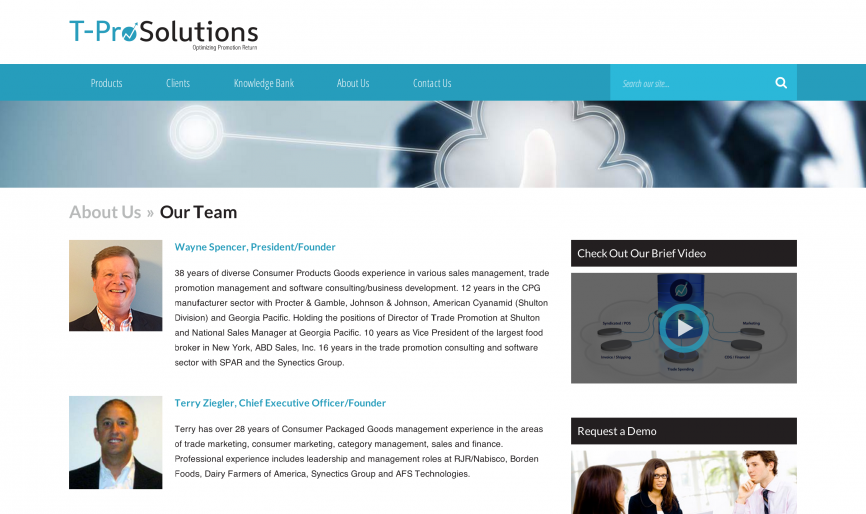 The "Our Team" page for T-Pro Solutions