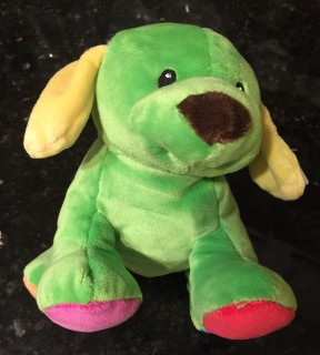 Green stuffed dog