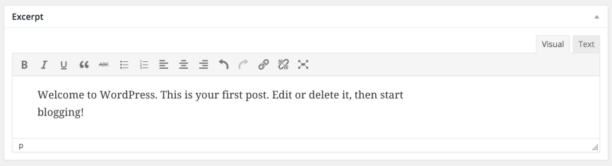 The "Post Excerpt" meta box on the WordPress edit screen with Advanced Post Excerpt active.