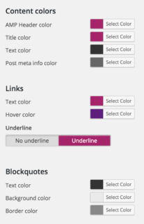 Color selections for AMP pages, made available through Glue for Yoast SEO & AMP