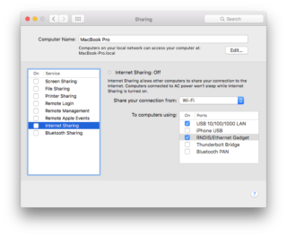 Internet sharing settings for OSX