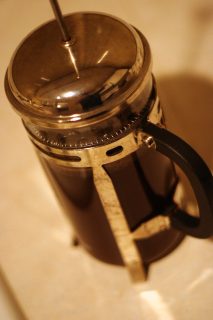 A French Press coffee brewer
