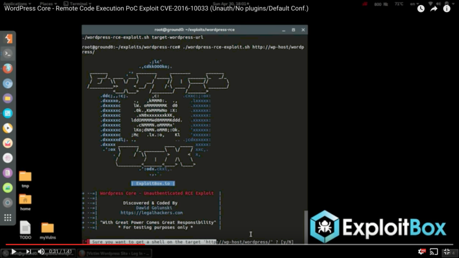 Screenshot from ExploitBox's CVE-2016-10033 video