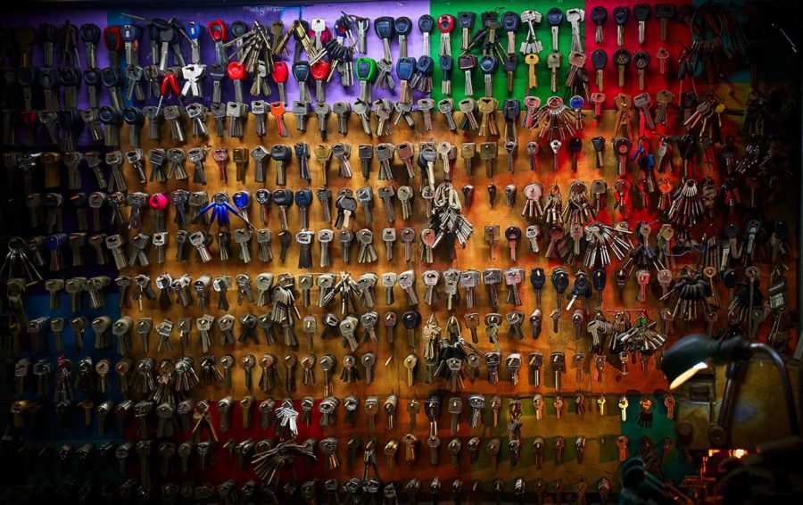 A wall full of different keys